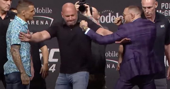 En conférence de Presse McGregor tente de frapper Poirier [VIDÉO]